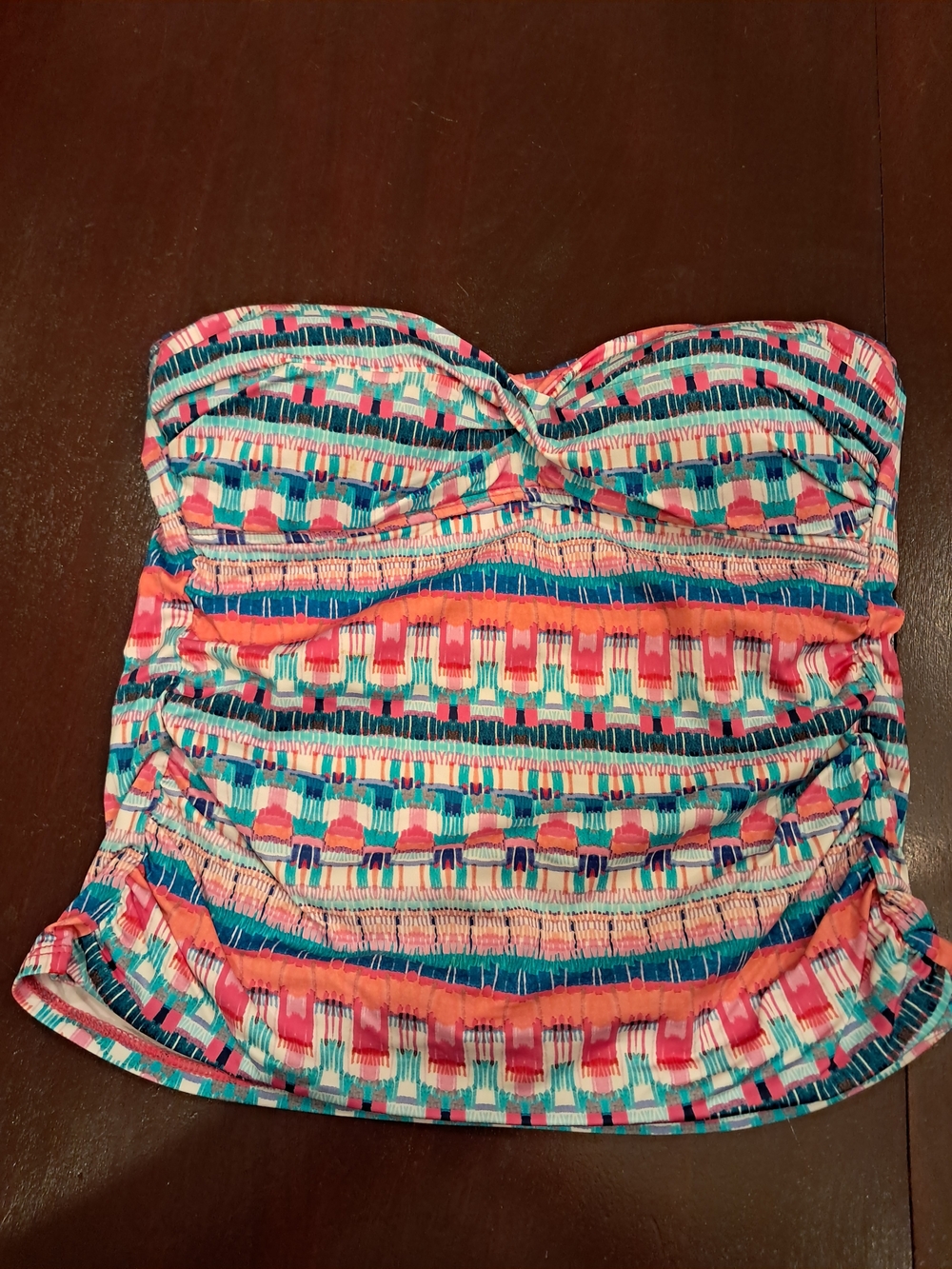 Source Unknown Multicolor Strapless One-Piece - Coral Teal Navy White